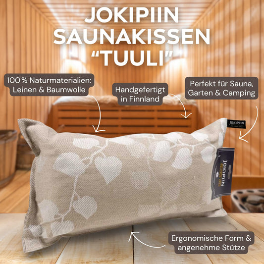 Jokipiin Premium Sauna Pillow Tuuli 40x22 cm - 100% Made in Finland - Linen & Cotton - Ökotex Certified - Wellness Headrest & Neck Pillow for Sauna Spa & Relaxation