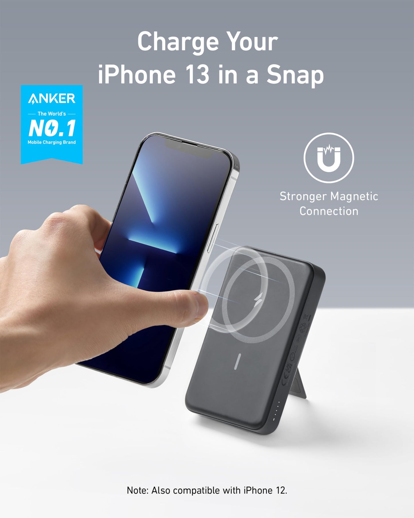 Anchor 633 Magnetic Power Bank, 10,000mAh folding magnetic wireless power bank. Only compatible with iPhone 17/16/15/14/13/13 Pro / 13 Pro Max / 12/12 Pro and 12 Pro Max.