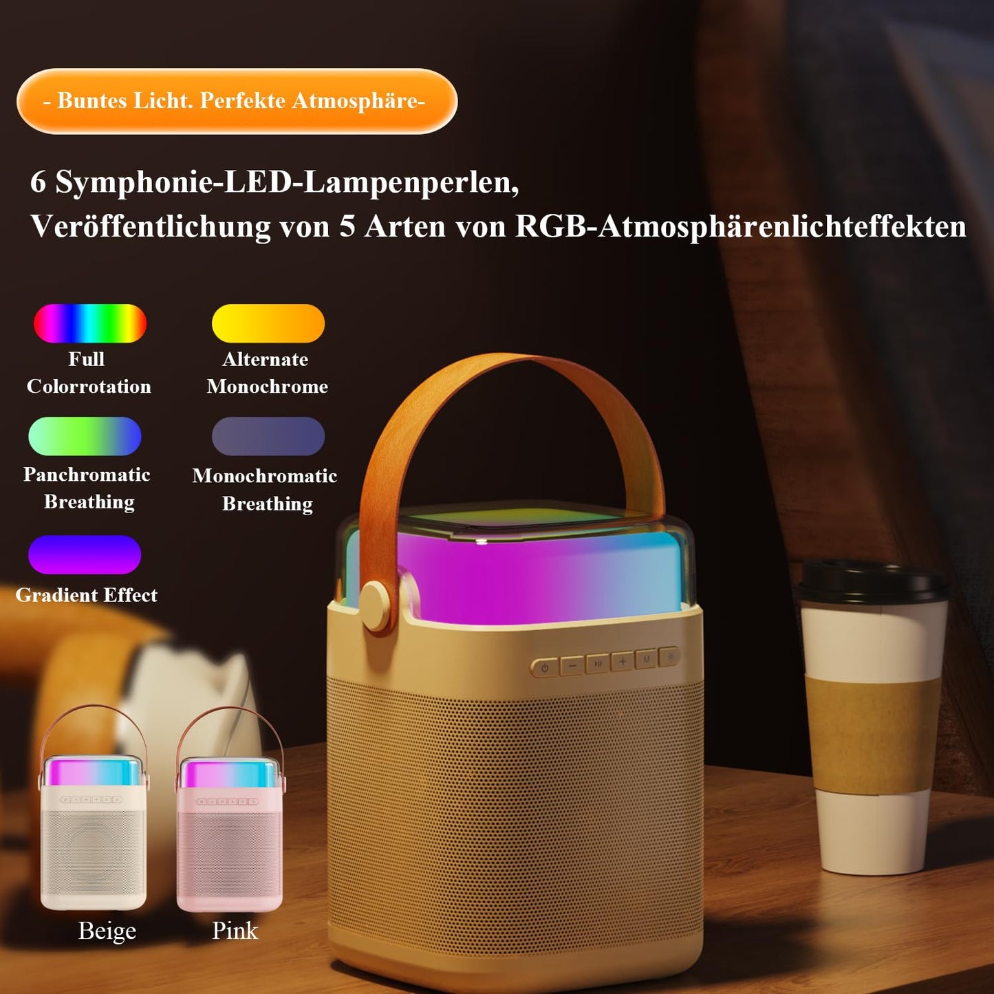 Tmiyas Karaoke Machine with 2 Wireless Microphones, Portable Bluetooth Karaoke Speaker with LED Lights for Home Party, Gift for Birthday, Christmas, Toys for Girls and Boys.