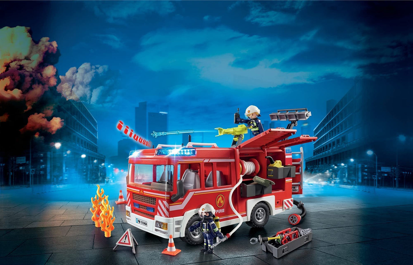 PLAYMOBIL City Action 9464 Fire Department Vehicle with Light and Sound, For Ages 5+