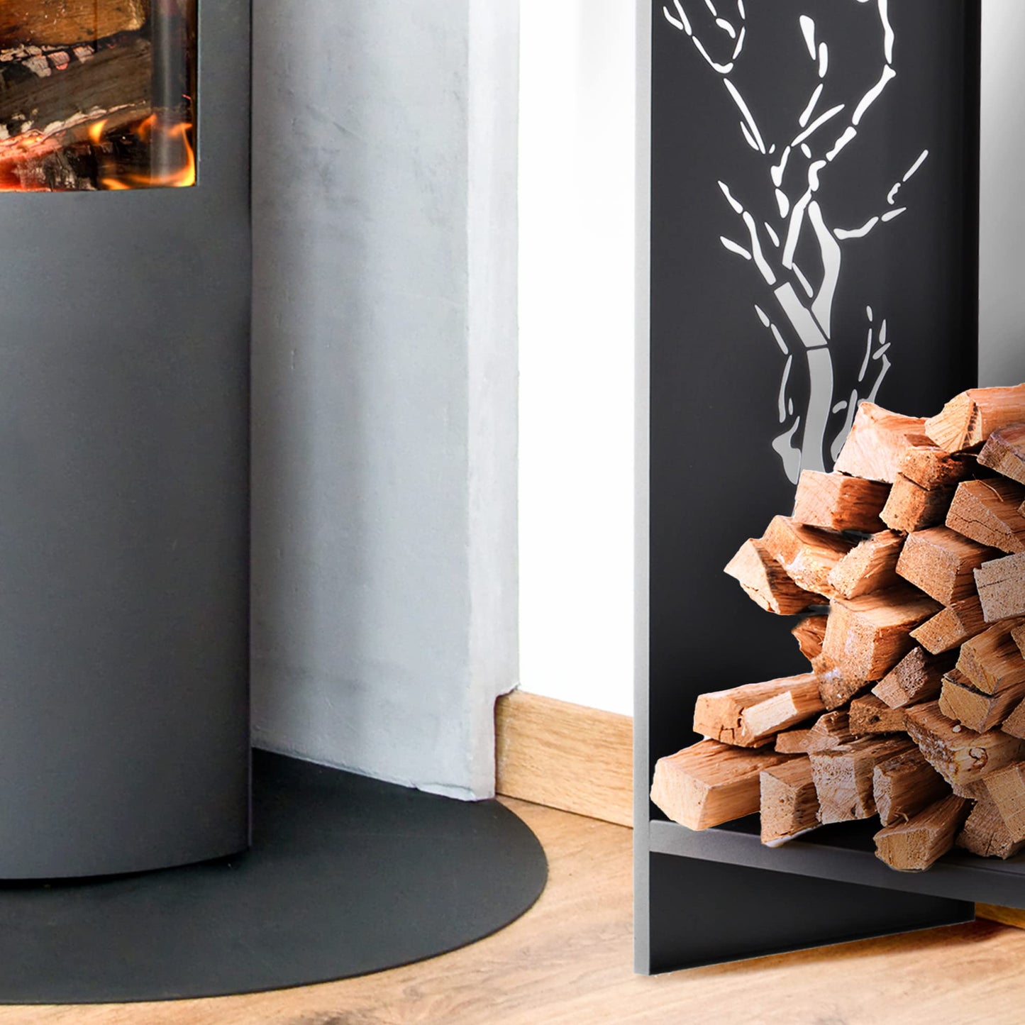 KADAX firewood rack, made of sturdy steel, black firewood holder, powder-coated firewood shelf in various patterns (30 x 35 x 90 cm Premium)