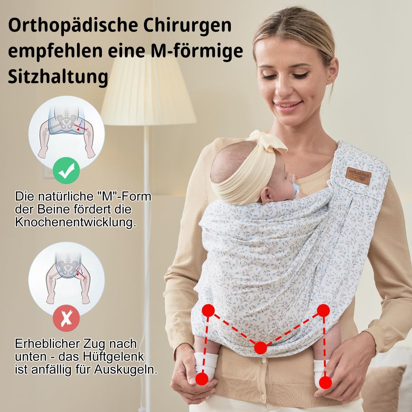 vrbabies Baby Carrier, Baby Wrap Front Carrier for newborns to toddlers, New upgraded adjustable baby carrier on one shoulder for babies 0-24 months up to 40 lbs (Small blue flower)