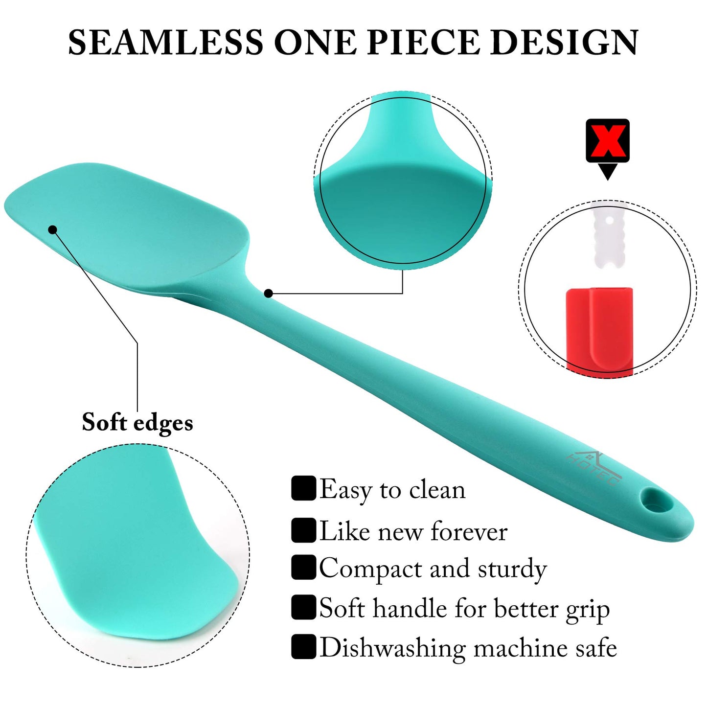 HOTEC 315°C heat-resistant BPA-free silicone rubber spatula set, kitchen spatula, baking, mixing for non-stick cookware, dishwasher safe, 5-piece set, Aqua Sky