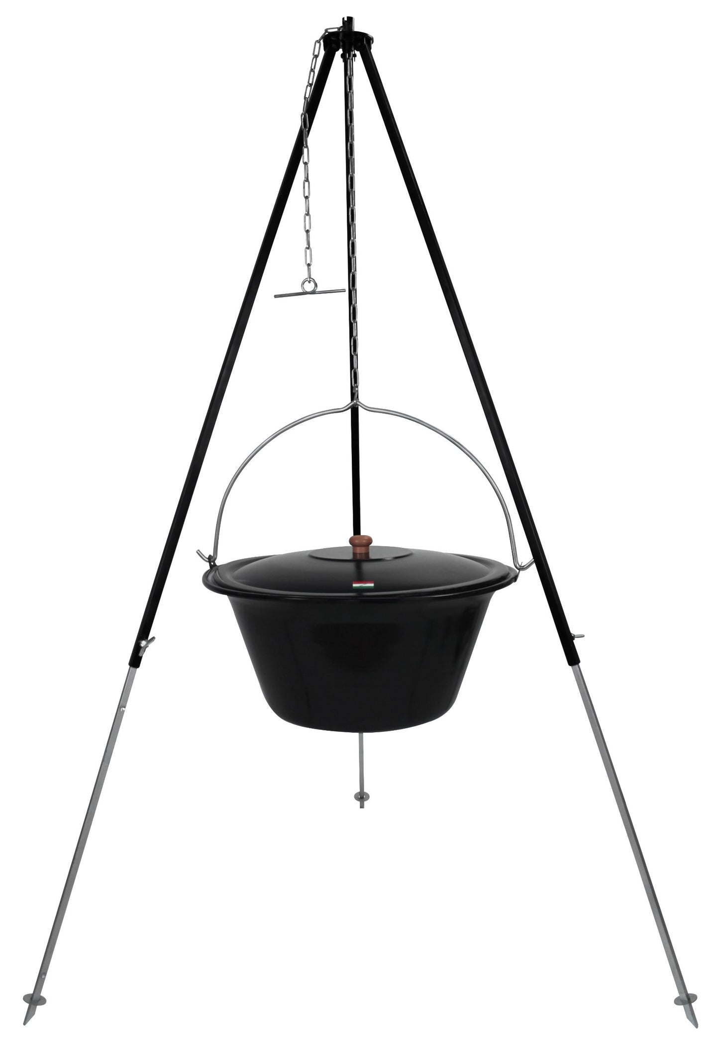 Goulash pot set 30 liters enameled with lid and telescopic tripod 180 cm height adjustable by chain hoist / fire pot - soup pot - mulled wine pot - mulled wine kettle - one-pot kettle