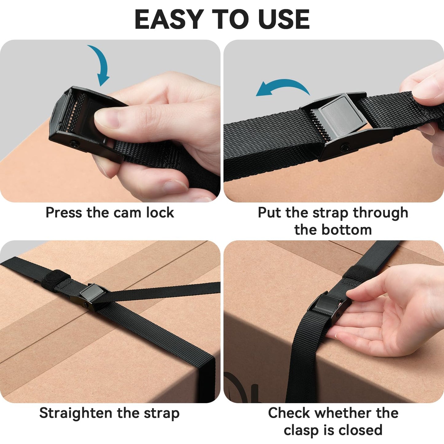 Ohuhu 10 Pack Ratchet Straps Tie Down Straps Black with Zinc Alloy Buckle, Quick Release Ratchet Strap up to 250 kg DIN EN 12195-2 with Carrying Bag for Car, Bike Rack & Motorcycle