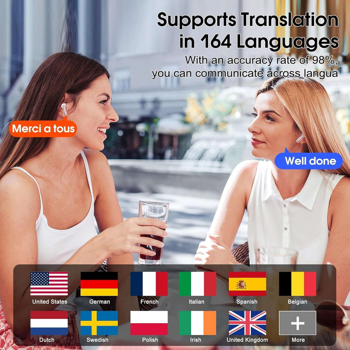 AI headphone translator, 3-in-1 Bluetooth 5.3 real-time voice translator headphones with 164 languages/6 translation modes, 40hr translator earbuds with ENC mic and app for learning, traveling, business Pink