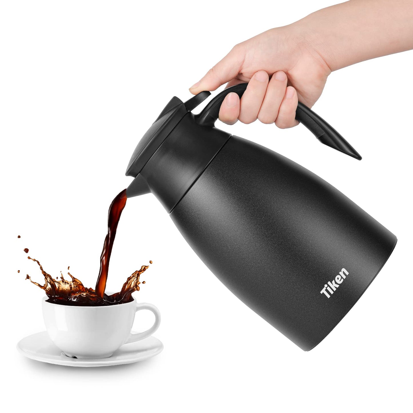 Tiken 1.5L thermos jug stainless steel double-walled vacuum insulation insulated coffee pot black