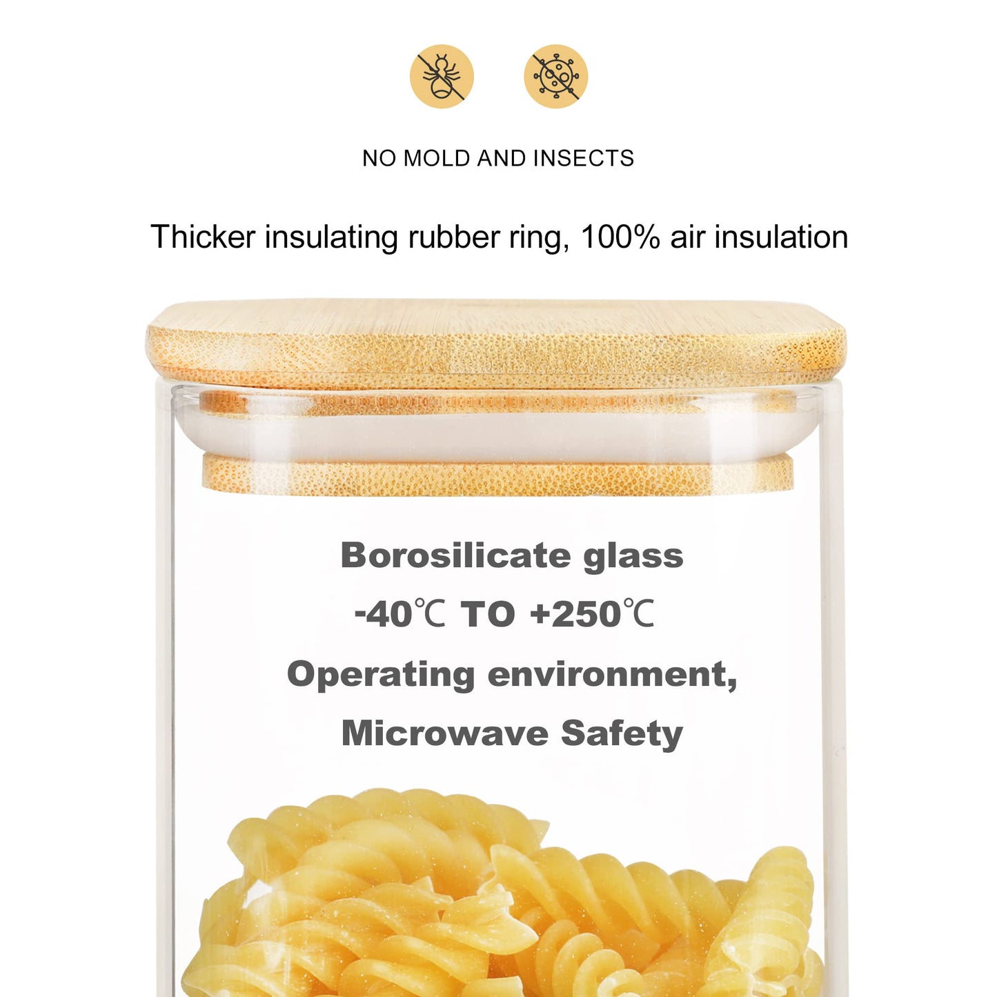 LIBWYS 16-piece set of storage jars with bamboo lids, square glass storage containers - in 2 sizes: 1000ml; 600ml