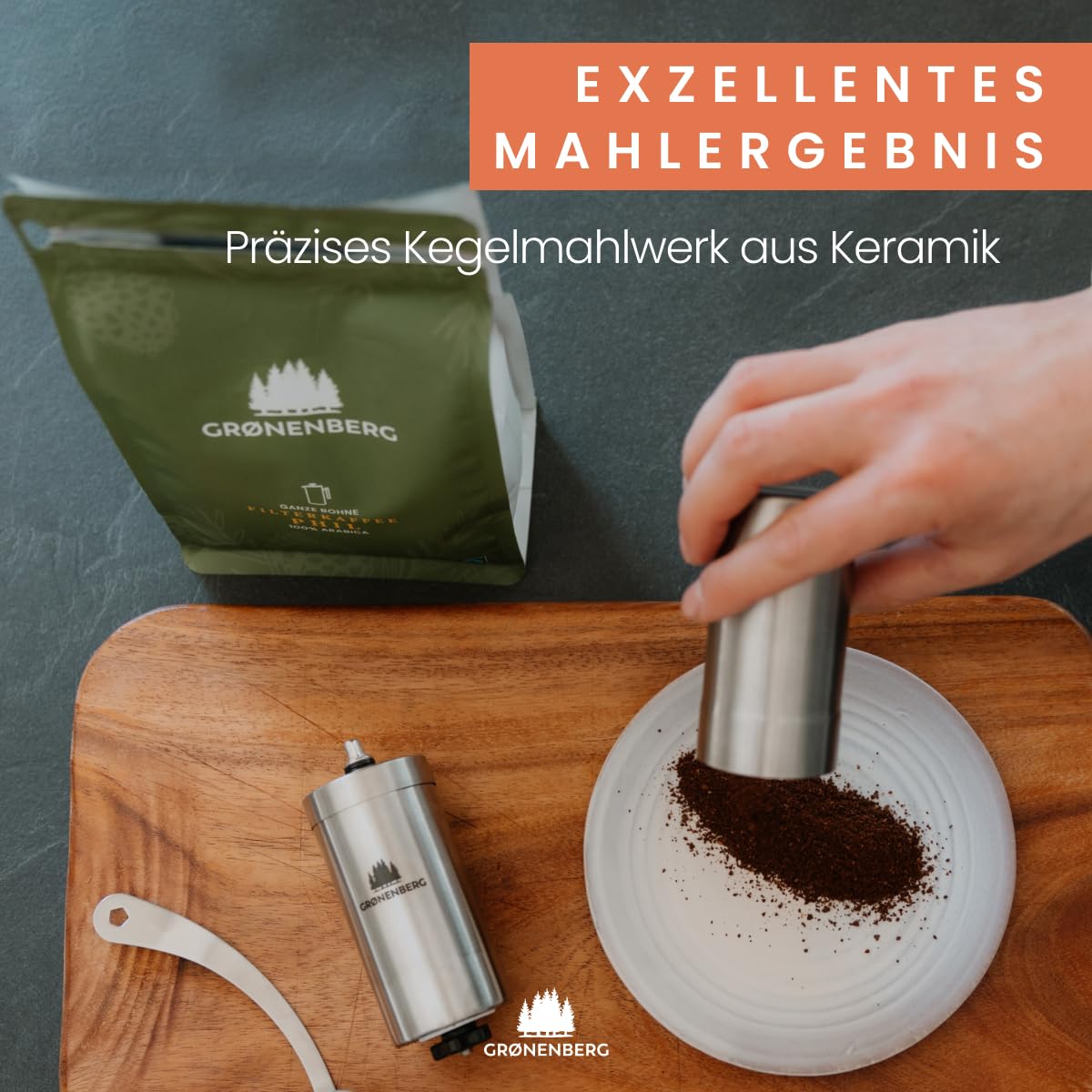Groenenberg manual coffee grinder I High-quality stainless steel coffee grinder I Espresso grinder with infinitely adjustable conical burr I Manual coffee mill.