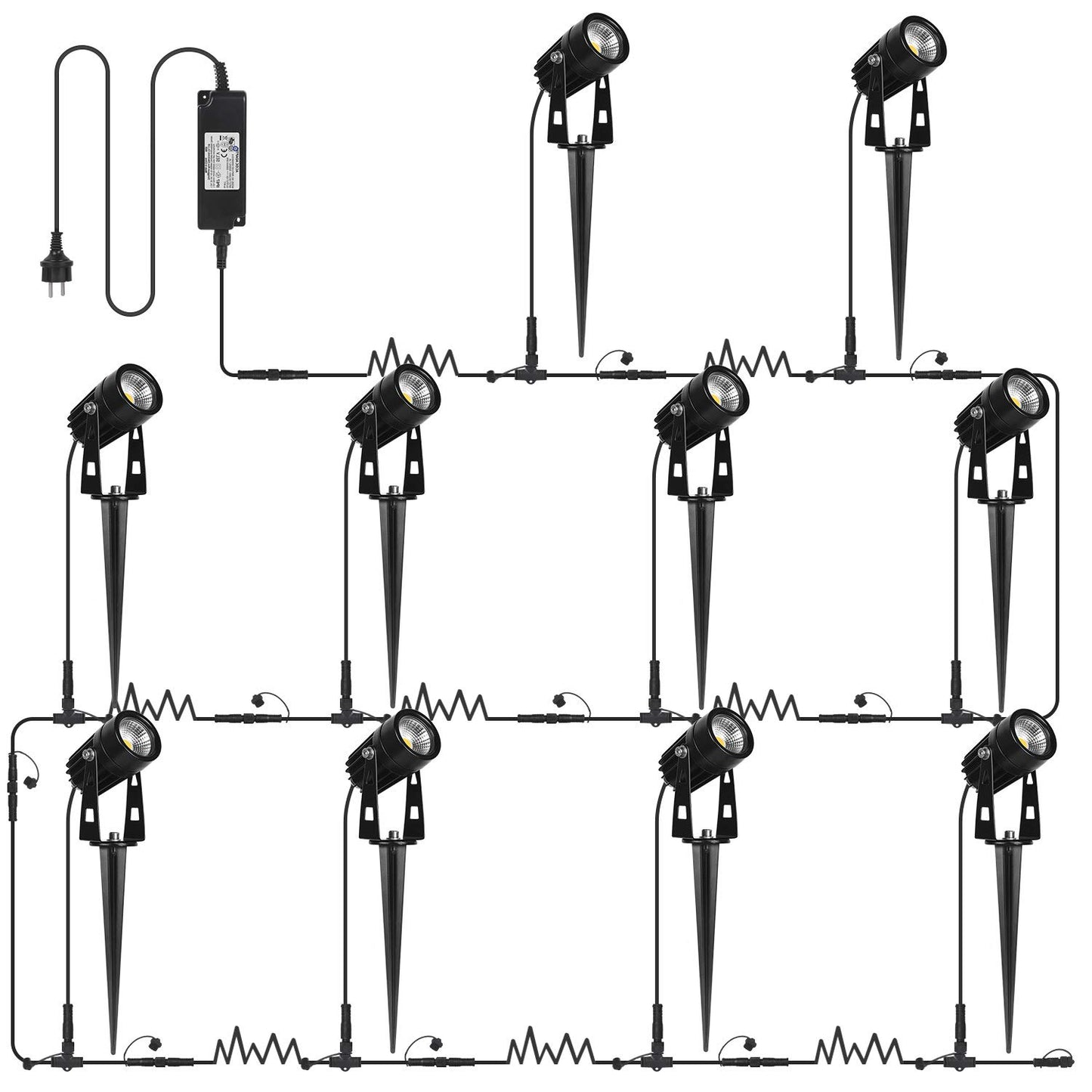 AIMHEIM 10-piece LED garden lights with ground stake, 3W garden light with plug, 3750LM, IP65 waterproof, garden spotlights outdoor spotlight warm white for garden, terrace, plants, paths.