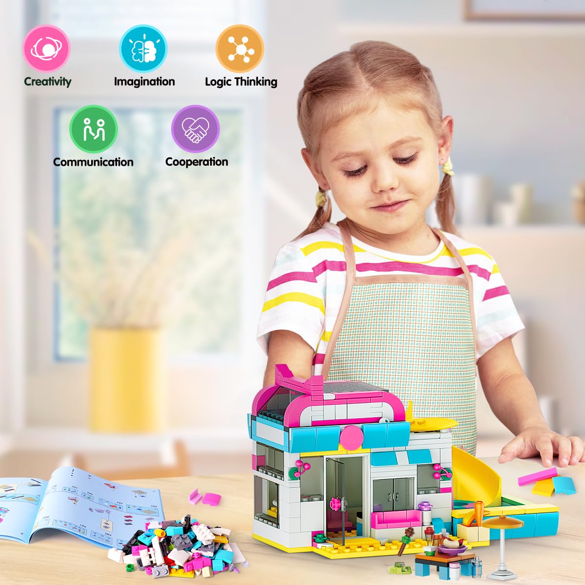 CUBIMANA 3-in-1 camper building blocks toy, RV caravan construction toy with slide and stickers, gifts for kids girls and boys from 6 to 12+ years old (494PCS)