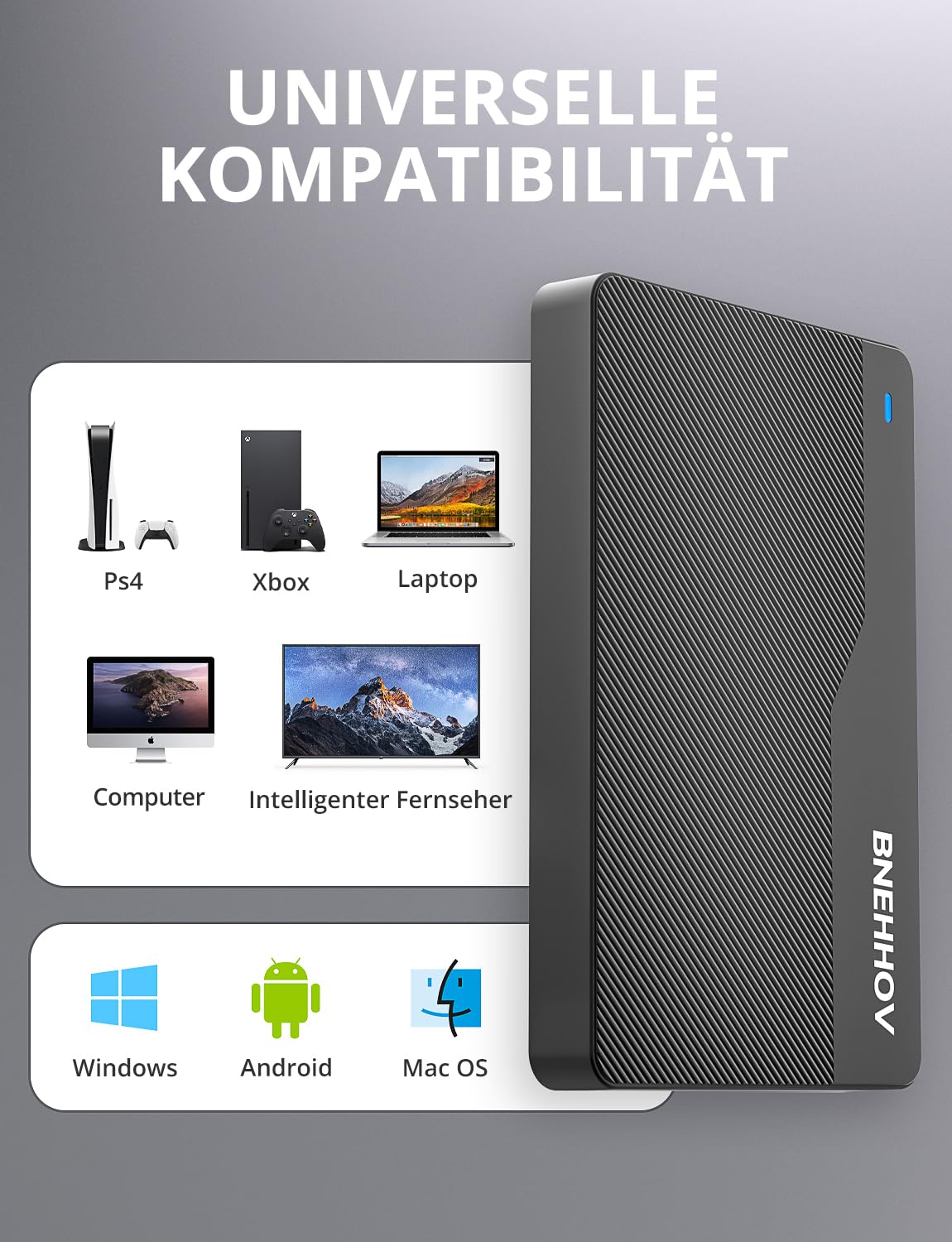 BNEHHOV External Hard Drive, 500GB Portable 2.5 Inch USB 3.0 Backup HDD, Ultra Thin Plug-and-Play SATA Hard Drive Storage for Windows, Mac, PC, Laptop, TV, PS4, Xbox, Wii U, Chromebook.