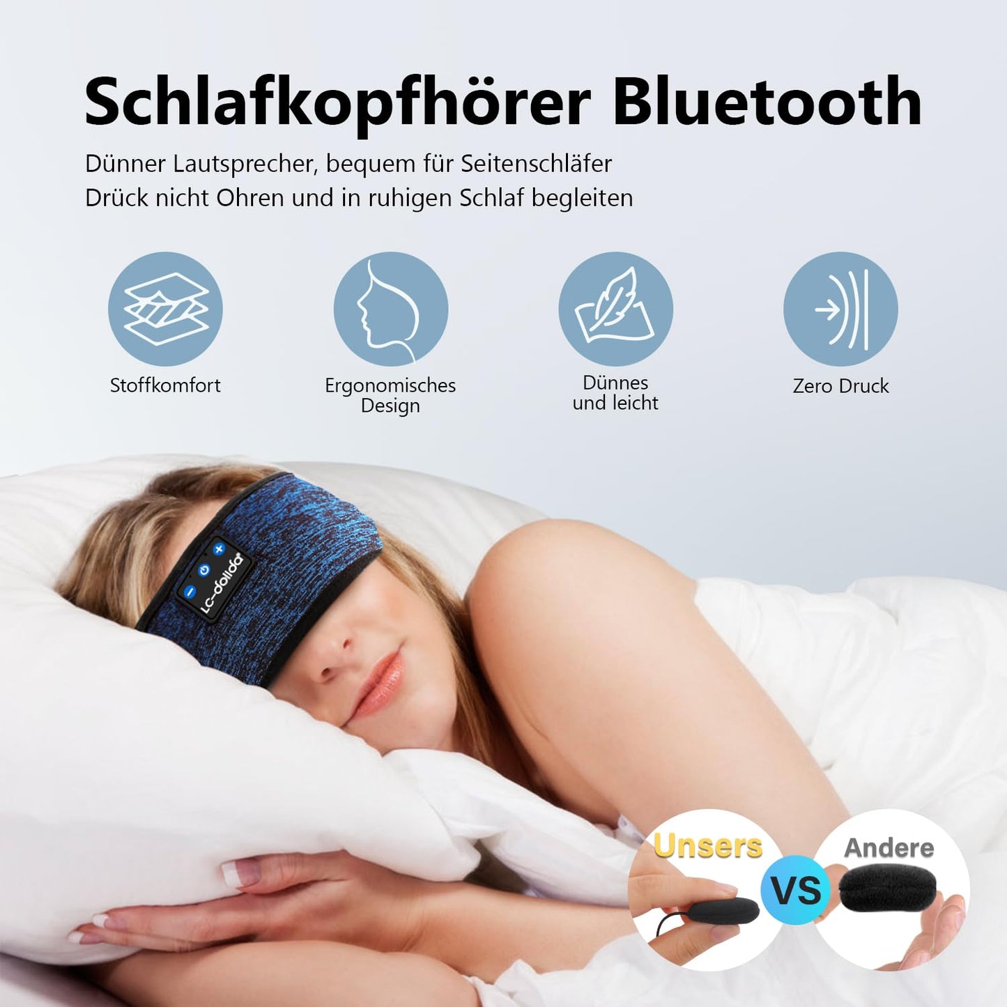 LC-dolida Sleep Headphones Bluetooth 5.4, Sleep Headband Headphones Headband Sleep Mask, Sports Headphones Music Sleep Headband for Sports Training, Running, Yoga, Travel (Blue)