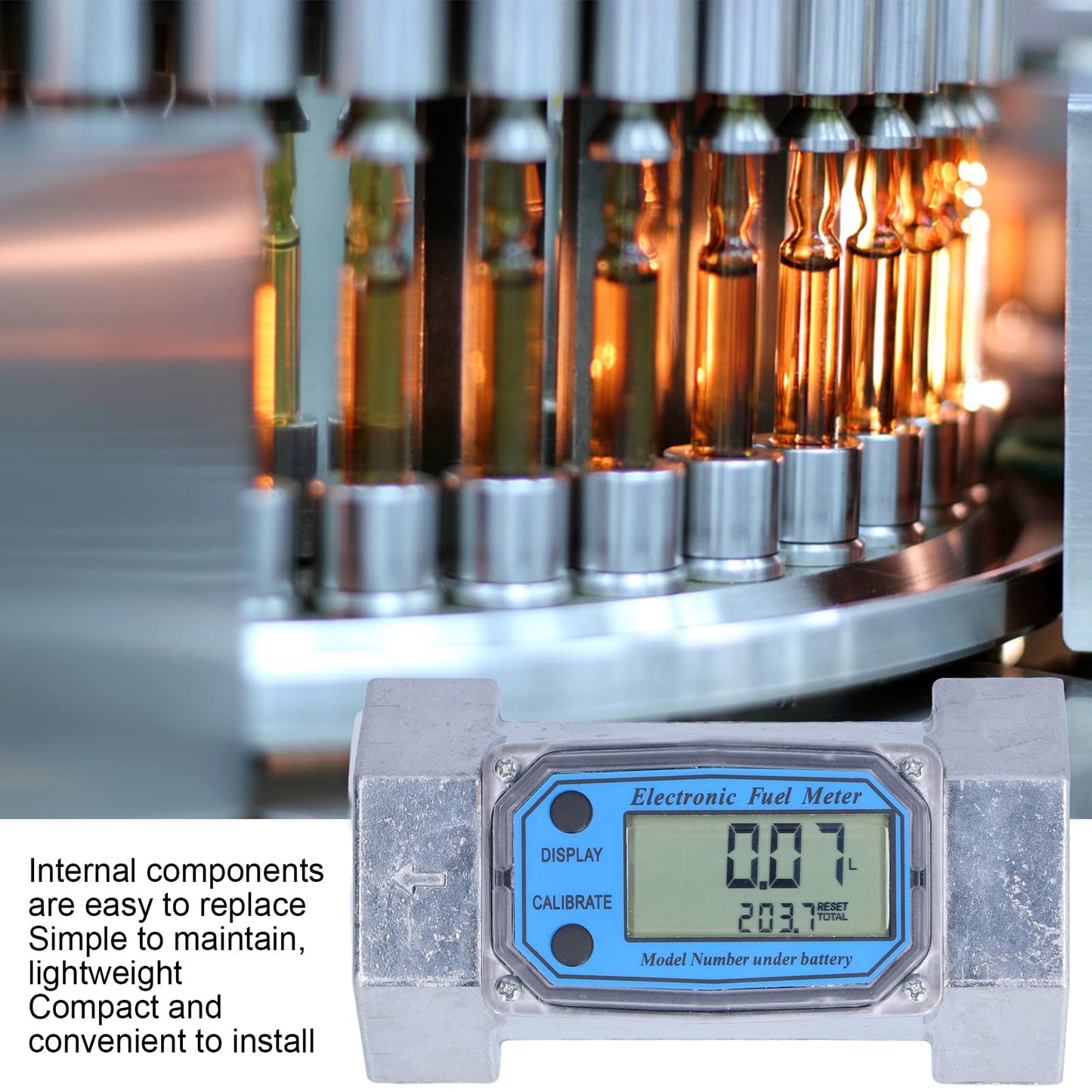 2-inch turbine flow meter, 35 to 200 l/min. Electronic digital flow meter for fuel, liquid water, diesel oil, 2.3V-3.3V LLW-50.