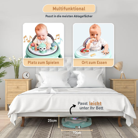 Twinky® walking aid with playset & floor mat - Sturdy 4-way adjustable preschool walking aid - Perfect as a walking aid for your little one's first steps (Mint Green)