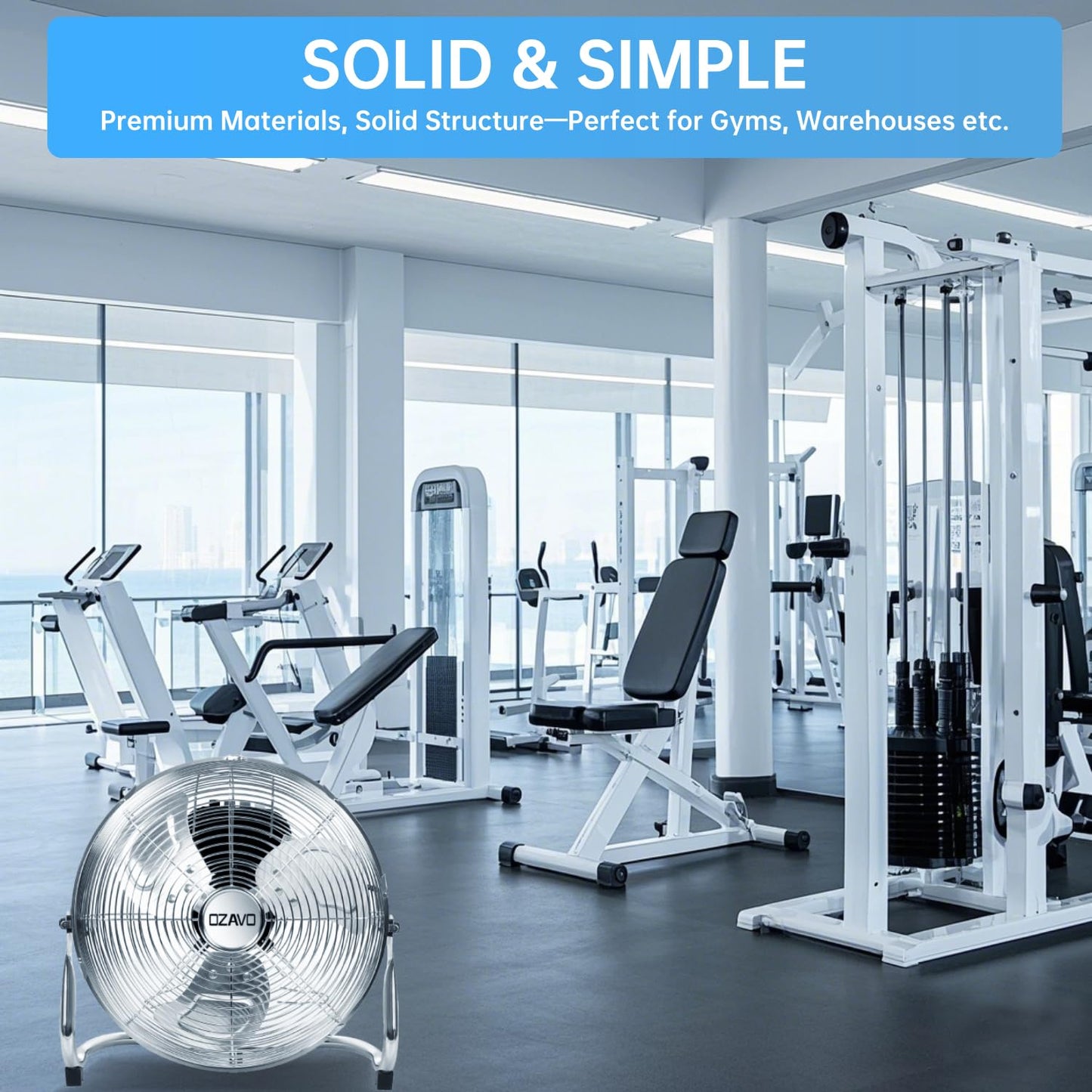 OZAVO pedestal fan, wind machine ⌀45 cm with 3 speeds, floor fan power, table fan metal, air cooler, adjustable tilt angle, 80 W.