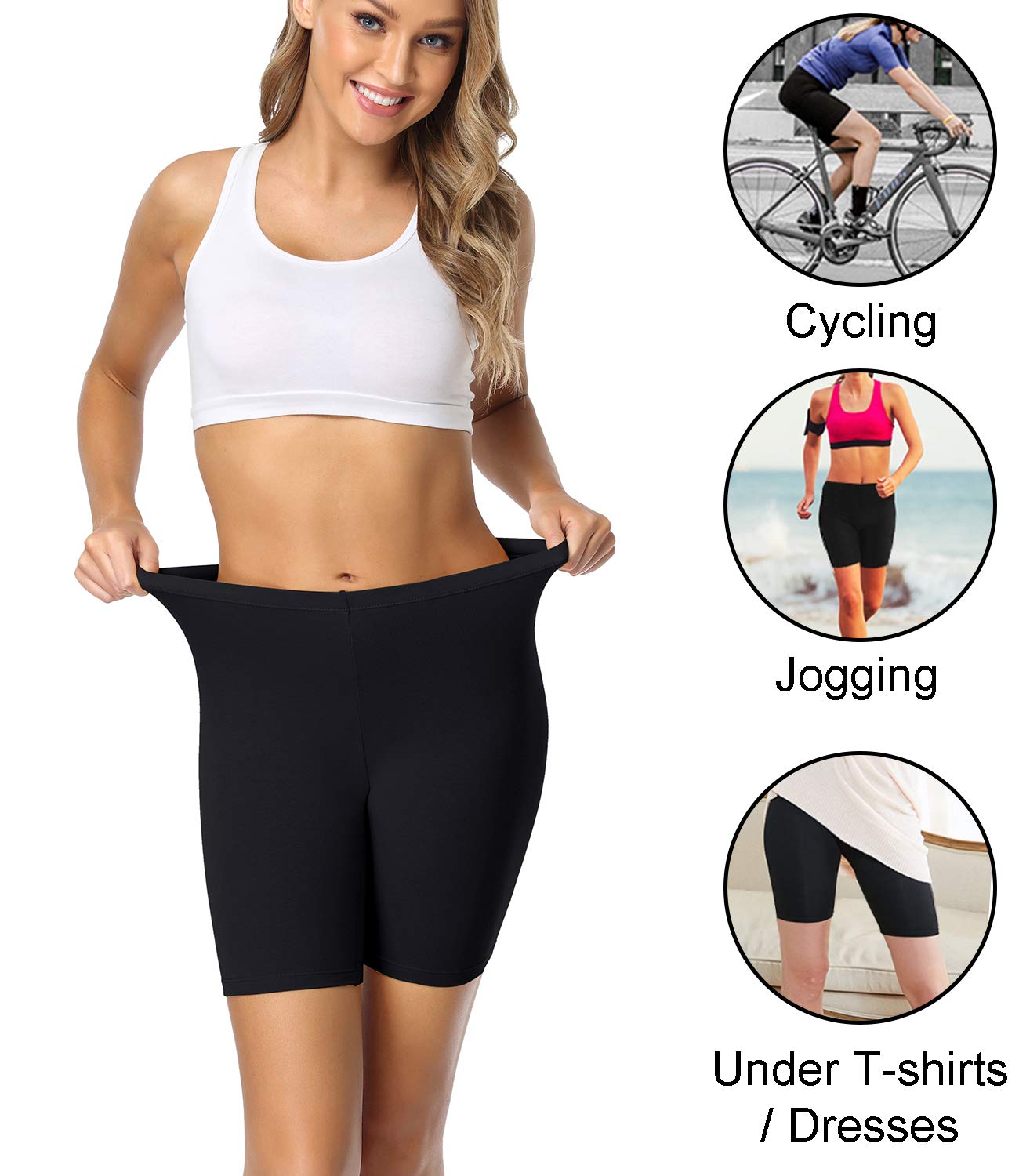 wirarpa Women's Cotton Biker Shorts Boxers Under Dress Skirt with Leg Anti Chafing Short Leggings 4 Pack Black Size S