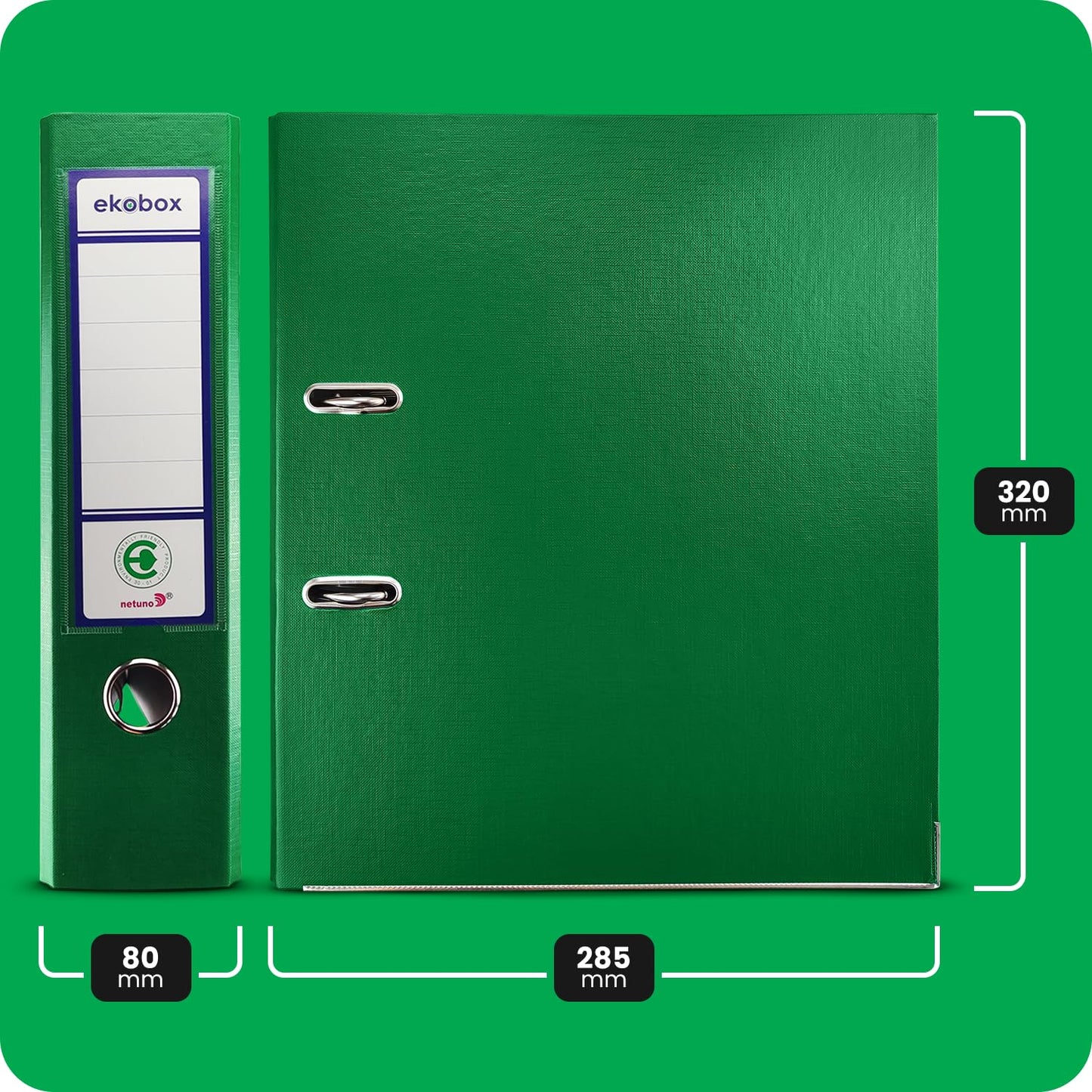 Netuno 20x File Folders DIN A4 White Ekobox 2-Ring Mechanism 8cm Plastic Office Binder Ring Binder PP Colored Wide