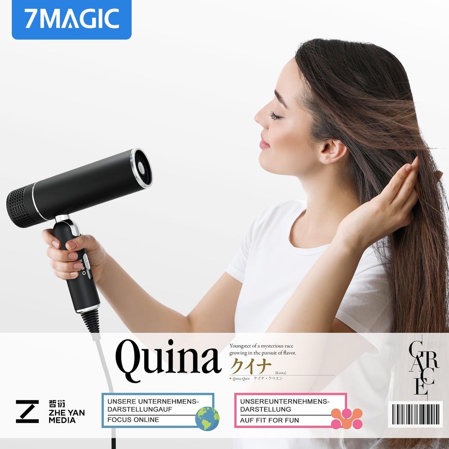 7MAGIC hair dryer with diffuser, foldable travel hair dryer, 30% faster drying, 300 million ions, 99% hair protection, overheating protection, 1600W, ultra-lightweight for all hair types, black.