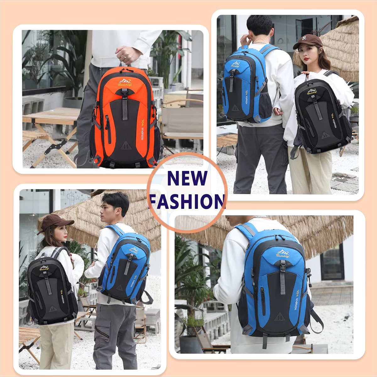 Nircho Backpack Men Women 40L Waterproof Backpack Lightweight Large Travel Backpack, Outdoor Backpack with Reflective Stripes for Hiking, Cycling, Climbing, Mountaineering, and Traveling Sports (Orange)