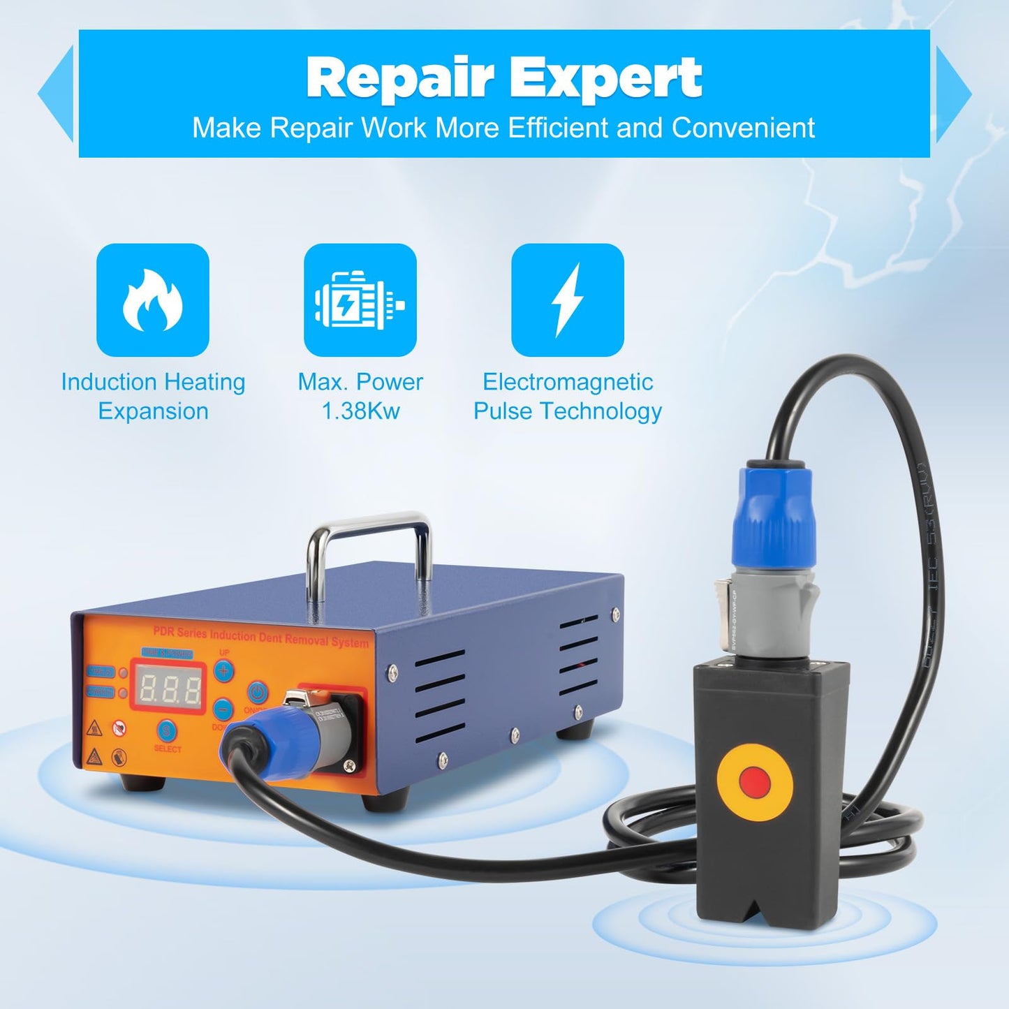 Begoniape 1.38KW Magnetic Induction Heater, 150KHz 220V Dent Repair Tool Induction Heating, Induction Heater Machine with Digital Screen 1.6M Power Output Cable Hammer