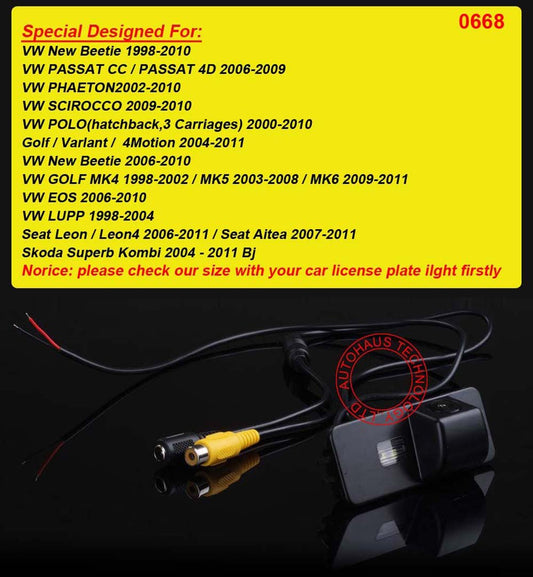 HD Car Backup Camera Parking Camera Rearview System Parking Assistance Compatible with VW New Beetle/Passat CC 4D/Phaeton/Scirocco/Polo/Golf MK4/MK5/MK6/EOS/LUPP/Seat Leon/Aitea/Skoda Superb Combi