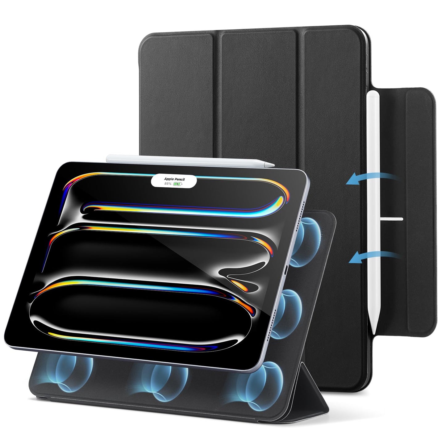 ESR iPad Pro 11-inch Case M4 (2024), magnetic attachment, slim triple-fold stand case, supports Pencil Pro/USB-C, auto sleep/wake, durable protection, Rebound Series, Black.
