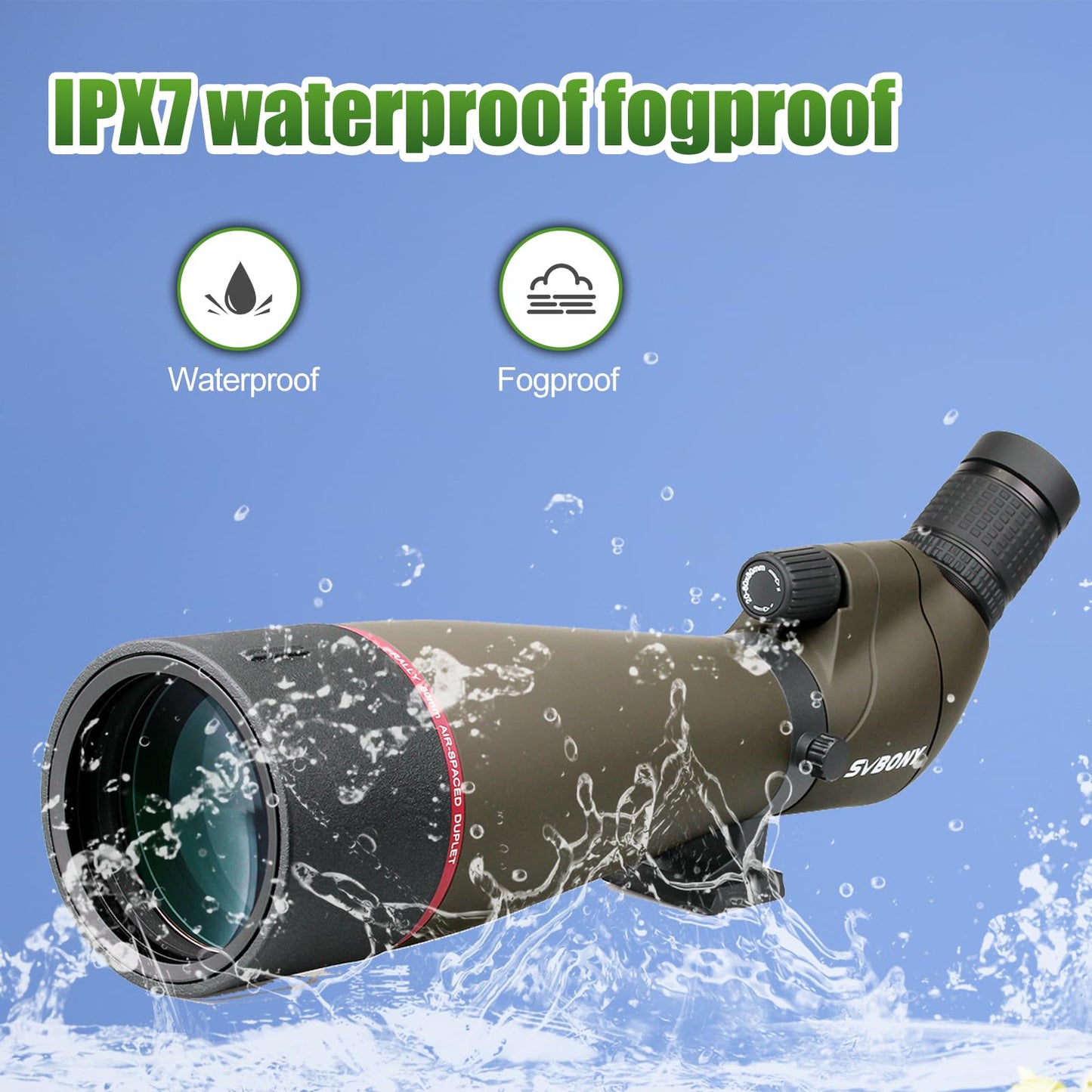 Svbony SV13 20-60X80 spotting scope with tripod, HD waterproof bird watching scope with carrying case, FMC optics Porro prism angled spotting scope for sports shooters, wildlife scenery.