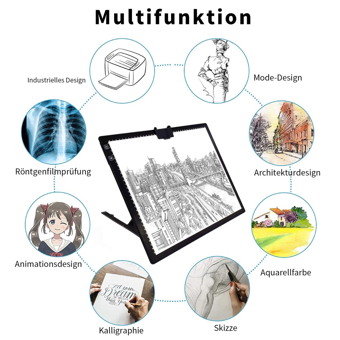 A3 light table with bag, wirelessly battery-operated light box. 3 colors dimmable and 6 brightness levels light board for tracing, rechargeable light pad for diamond painting, sketching.