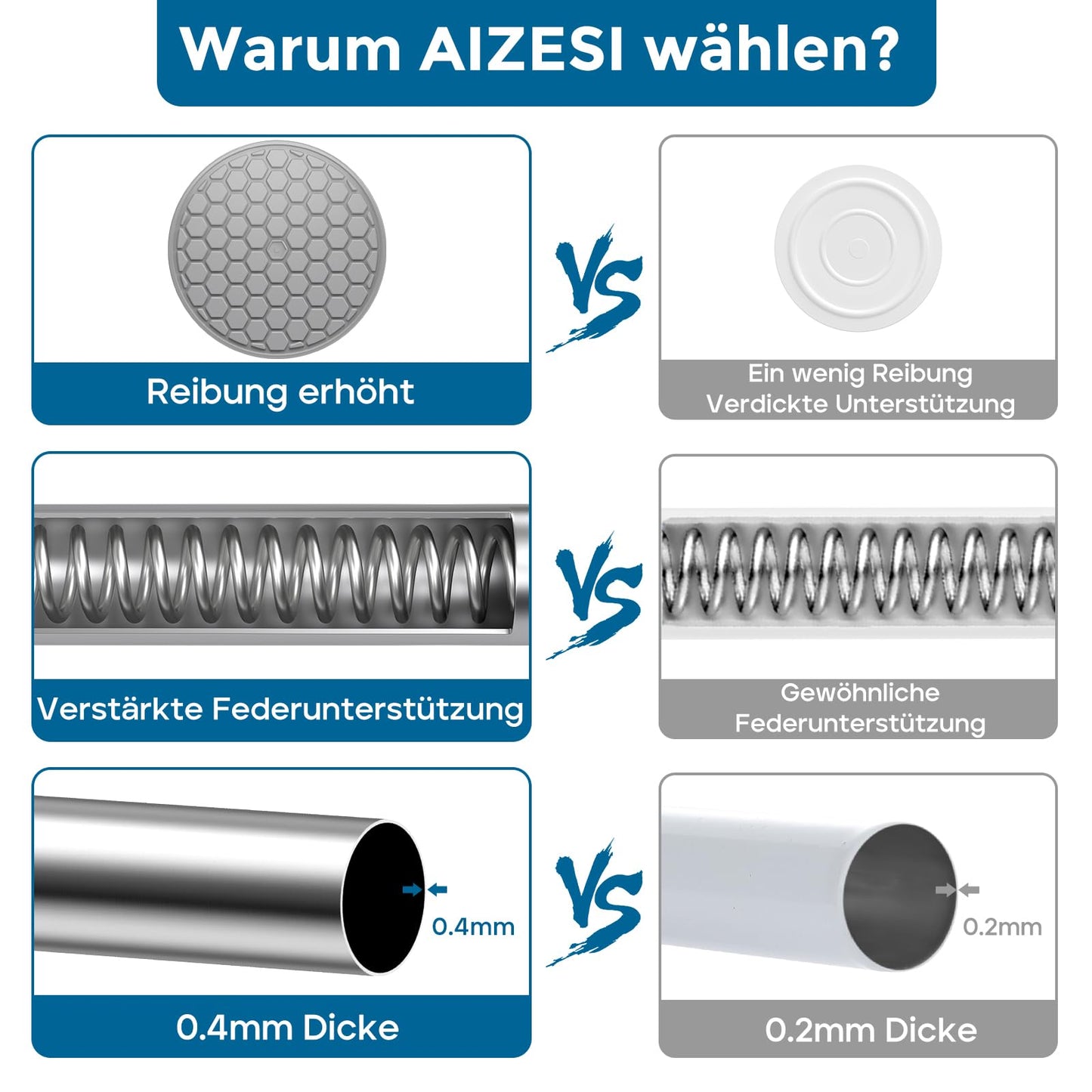 AIZESI Curtain Rod without drilling 113-197cm Telescopic Rod Curtain Rod Shower Curtain Rod Tension Rod Adjustable Curtain Rod Clamp Rod for Curtains, Bathroom - Silver (Diameter 22mm)