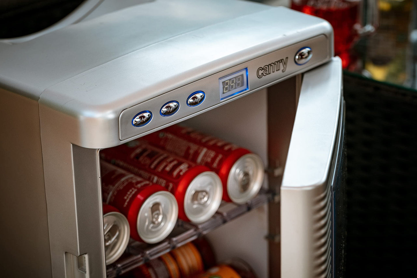 JUNG Mini Fridge CR8062 20L, cooling and heating function, 2 connectors, LCD display, silver.