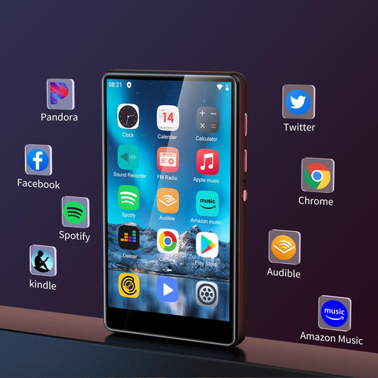 80GB MP3 player with Bluetooth and WiFi, SWOFY 4.0-inch touchscreen MP3 & MP4 player Android, portable kids music player with Spotify, Amazon Music, radio, recorder, e-book, browser.