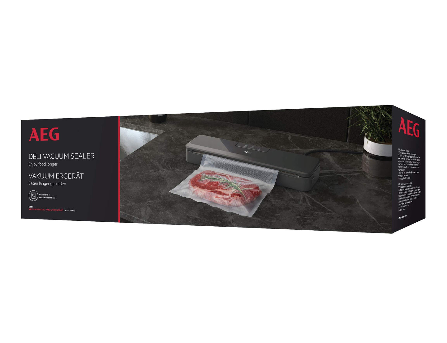 AEG VS4-1-4AG vacuum sealer (Fast and strong sealing of food, pulse function, no air bubbles, sleek design, quiet, includes 10 bags - 30 cm long, BPA-free, grey)