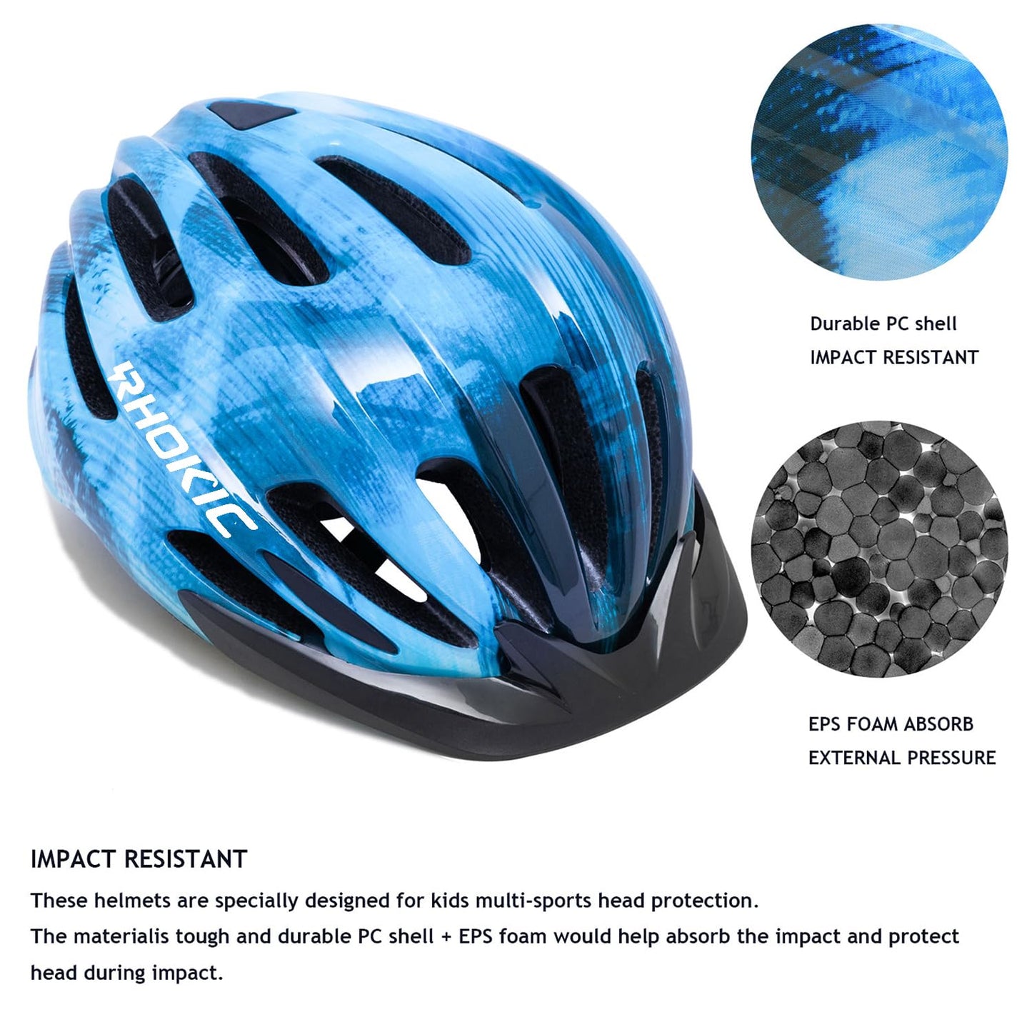Kopobob kids bike helmet boys 50-57CM kids bike helmet with light kids bike helmet with visor bike helmet girls multiple vent helmet kids 5-13 years