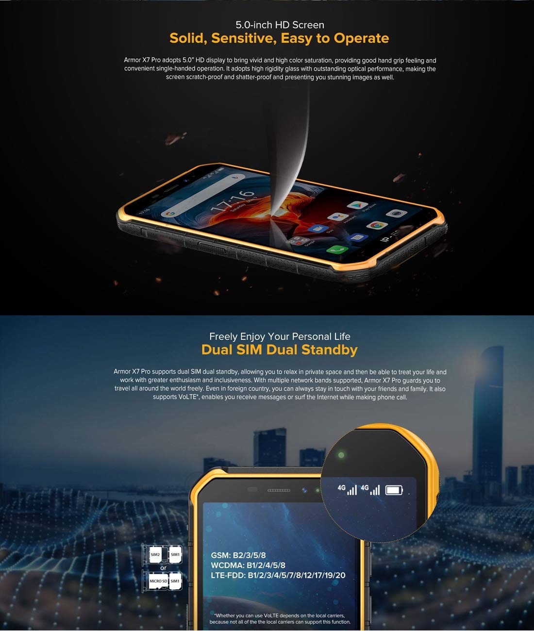 Ulefone Armor X7 PRO (2020), Android 10 Outdoor Smartphone Unlocked, Quad-Core 4GB+32GB, IP68 Rugged Phone 13 MP Underwater Photography, 4000mAh Battery, NFC/DUAL SIM/Face Unlock Orange