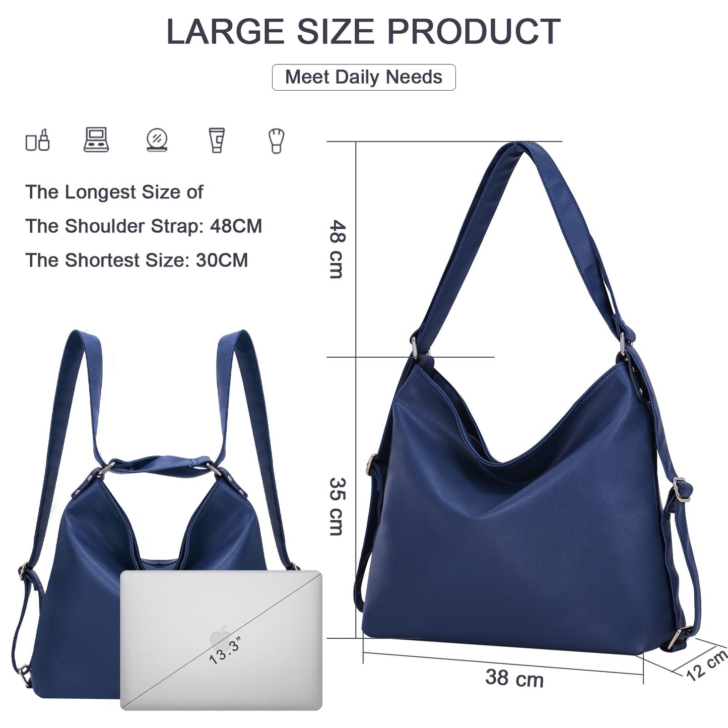 ARNTY Backpack Women, Handbag Backpack Bag 2 in 1 Women, Elegant Women's Backpack, Shoulder Bag Women for Work, Travel, Outing (Blue)