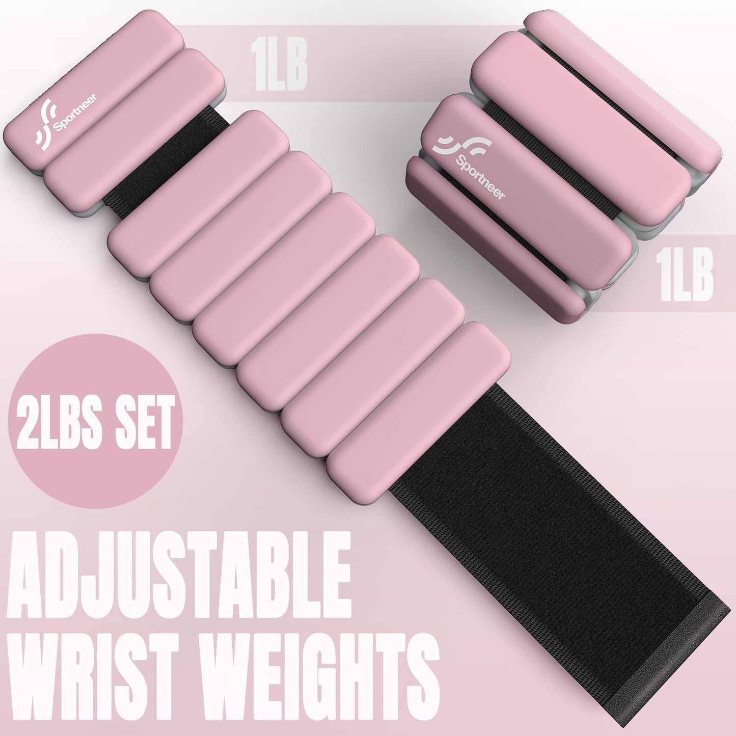 Sportneer Portable Weighted Ankle Straps - 2-pack (0.5 kg & 1 kg each) for men and women, ankle weight set for yoga, dance, aerobic, running, walking (Pink)