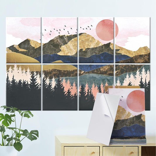 Yrendenge 8 pieces of acoustic panels, self-adhesive soundproof acoustic panels, high-density acoustic panel soundproofing wall panels, 30x40x0.9cm sound absorber wall office wall decoration (mountains trees)