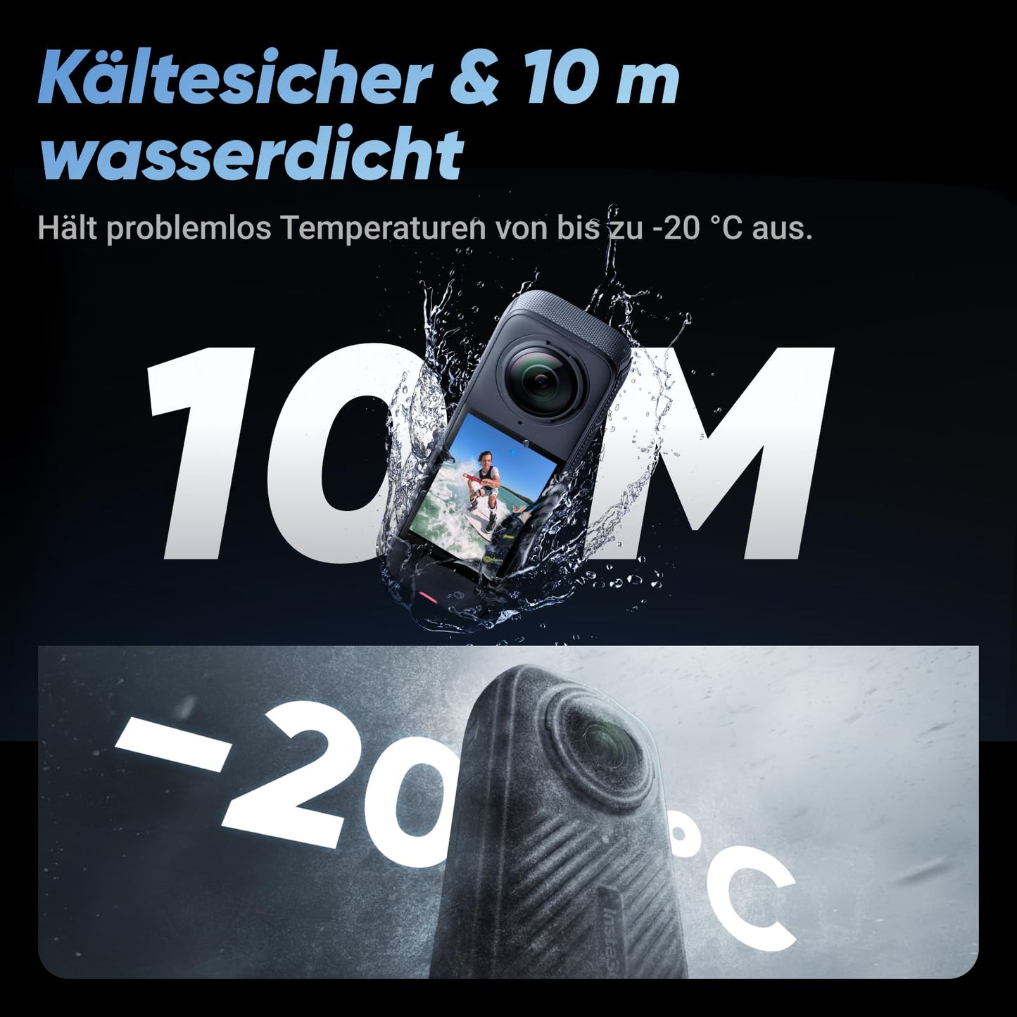 Insta360 X4 GPS Bundle - waterproof 8K 360° action cam, 4K wide angle videos, invisible selfie stick, detachable lens protector, 135 min battery life, AI editing, stabilization.