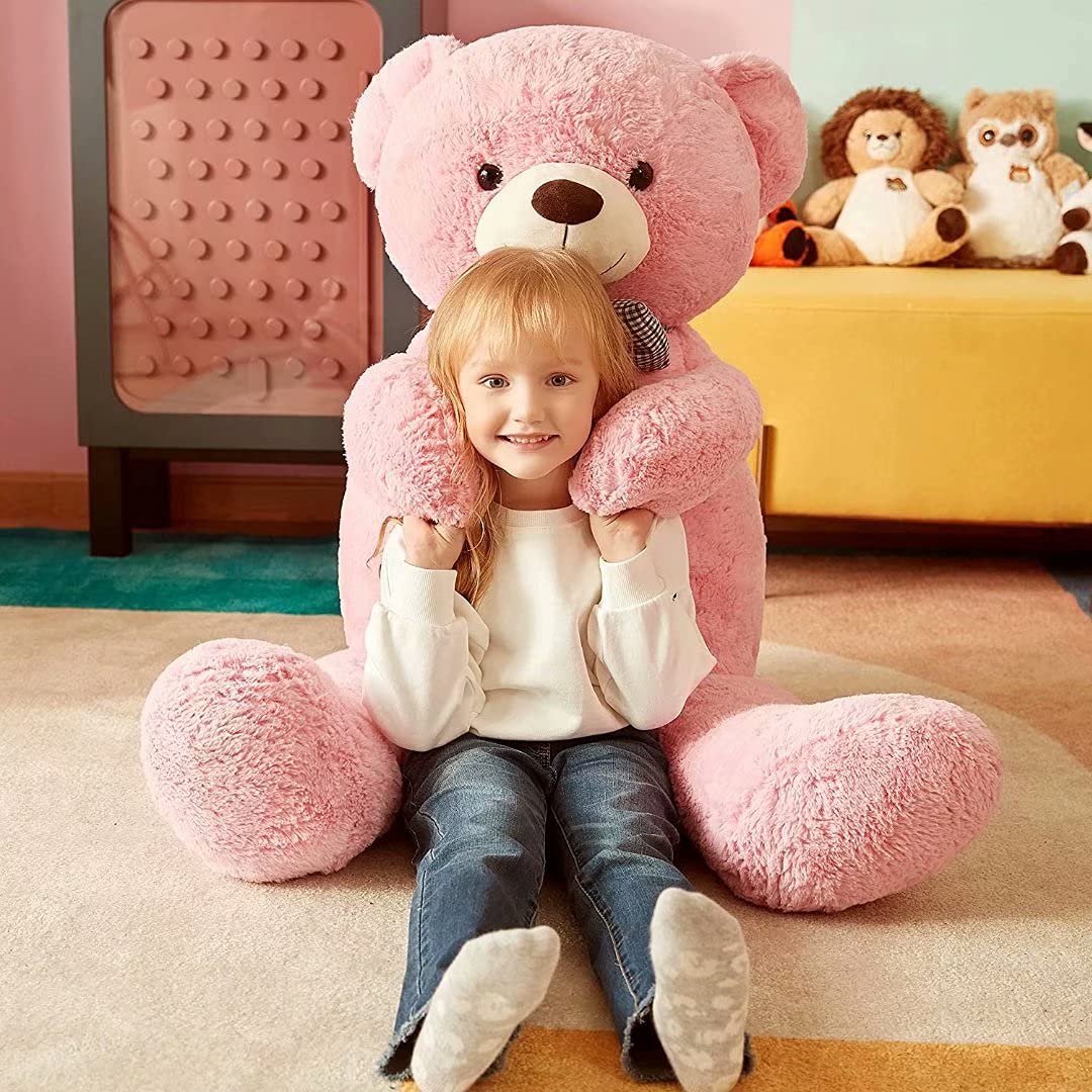 SNOWOLF 110cm Giant XXL Teddy Bear Cuddly Bear 110cm Soft Toy Large Plush Bear with Bow (1.1m, Pink)
