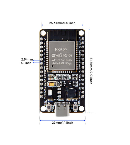 ELEGOO ESP32 Development Board USB-C, 2.4GHz Dual Mode WiFi+Bluetooth Dual Core Microcontroller for Arduino IDE, Supports AP/STA/AP+STA, CP2102 Chip, 3 Pieces