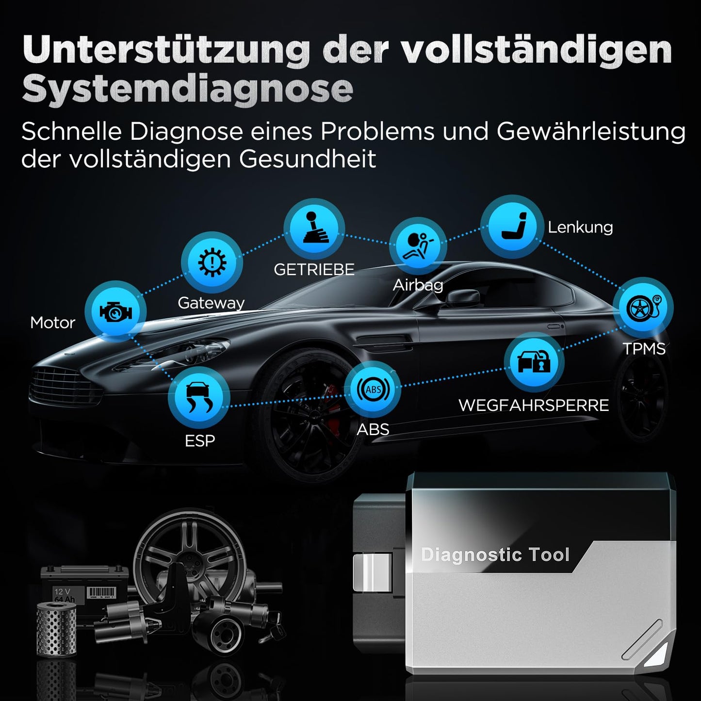 KINGBOLEN EDIAG Elite OBD2 diagnostic device with Bluetooth, full system coverage, 15 resets, active tests, vehicle performance test for iPhone & Android, FCA and Can FD, lifetime updates.