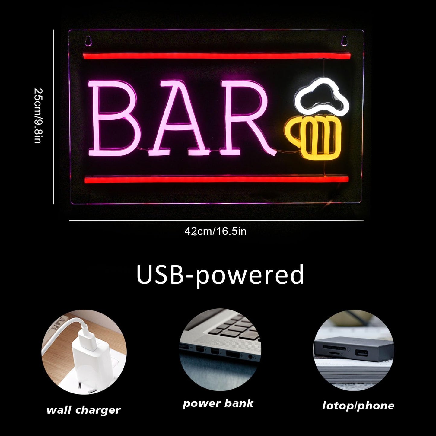 SIGNSHIP Beer Neon Sign BAR Letter LED Neon Light Wall Light for Bar Party Nightclub Man Cave Restaurant Festival Celebration Decor Party Sign