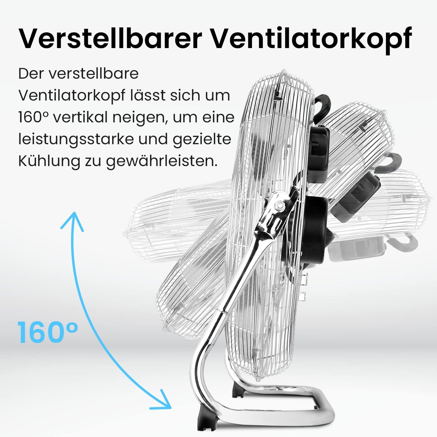 Pro Breeze 50 cm Chrome Floor Fan with 3 Speed Settings and Adjustable Fan Head - Air Circulator for Gym or Workshop