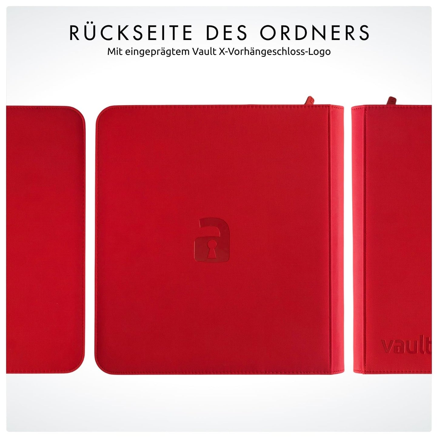 Vault X 12 XL Pocket Trading Card Binder with Zipper, 624 Cards, Premium Exo-Tec Album Material, 26 Side-Loading Pages, Collectors Binder for Trading Card Games, Sports Cards, TCG (Red)