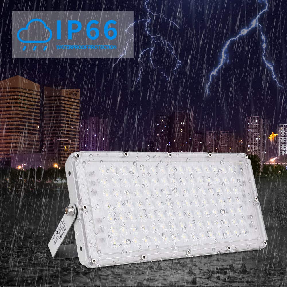 Viugreum 100W LED Flood Light, Ultra-Thin Cold White 6000K, Super Bright 10000lm with 105 SMD 2835 LEDs, IP66 Waterproof Outdoor Spotlight for garden, garage, sports field, hotel, etc.