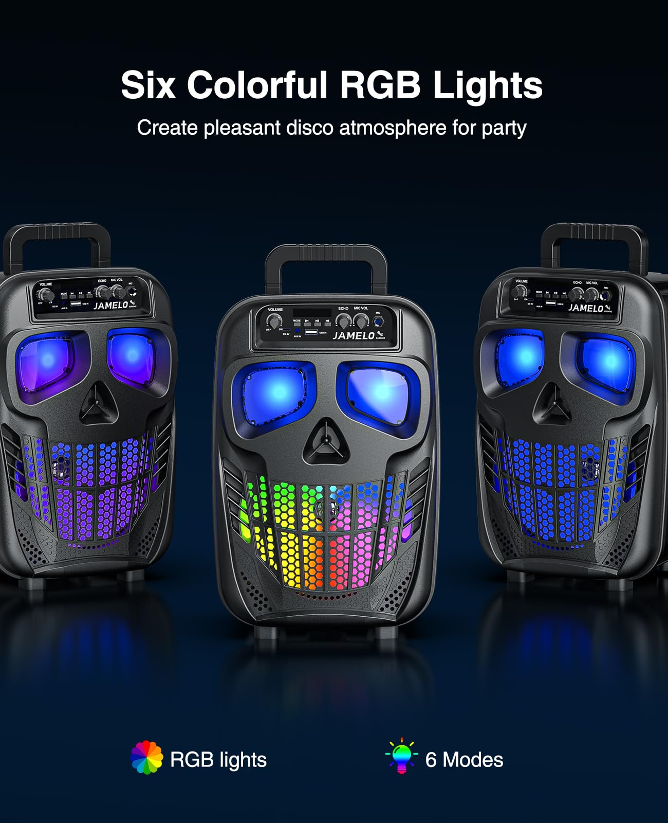 JAMELO Karaoke Portable Systems with 2 Microphones, Bluetooth Speaker with Light Effects, PA System Supports USB/AUX, for Kids/Adults, Karaoke Machine for Parties/Weddings/KTV/Church.