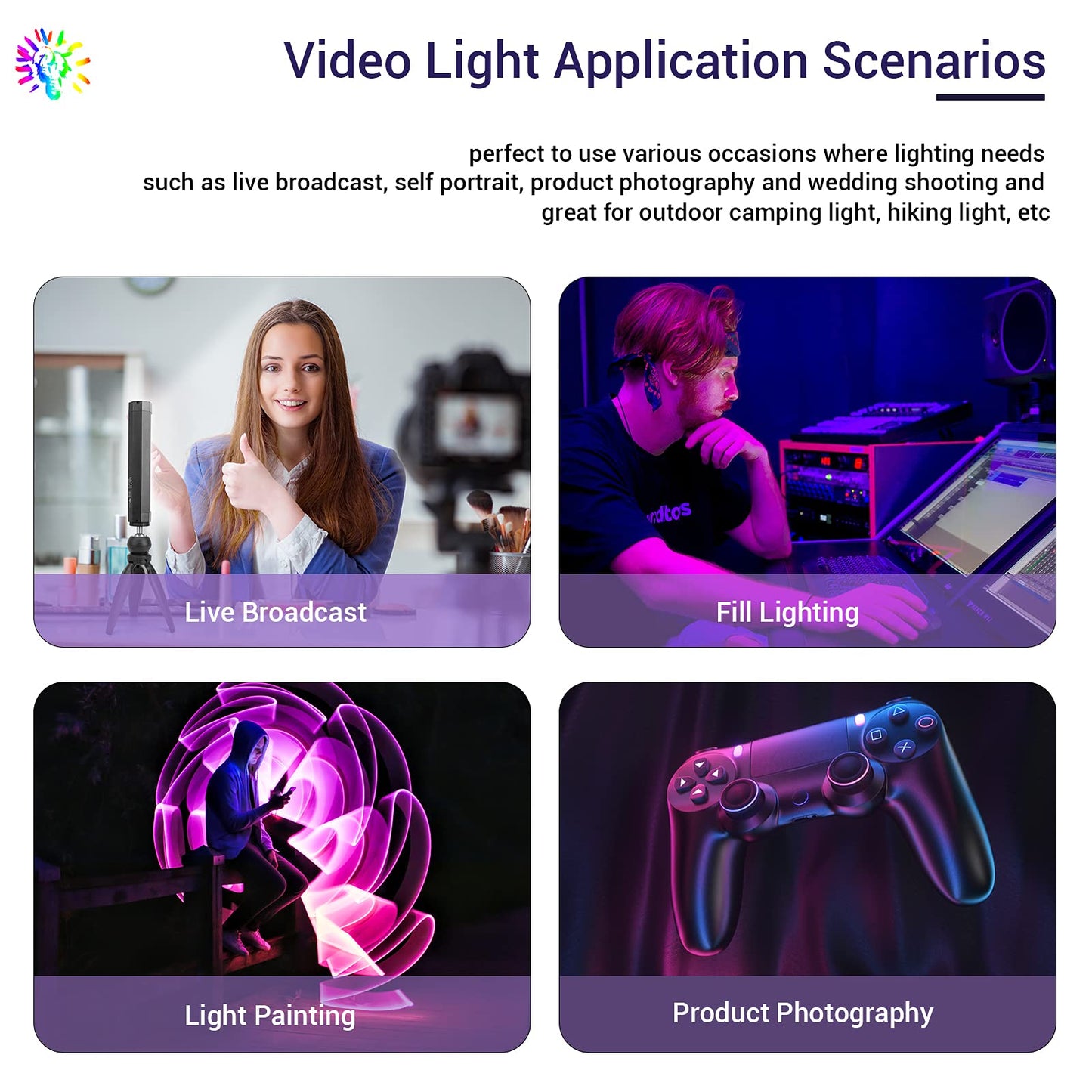 LUXCEO P200 LED video light stick, handheld photography light waterproof, 4000mAh built-in battery, magnet with APP remote control 3000K-6000K, short portable mini LED lamp