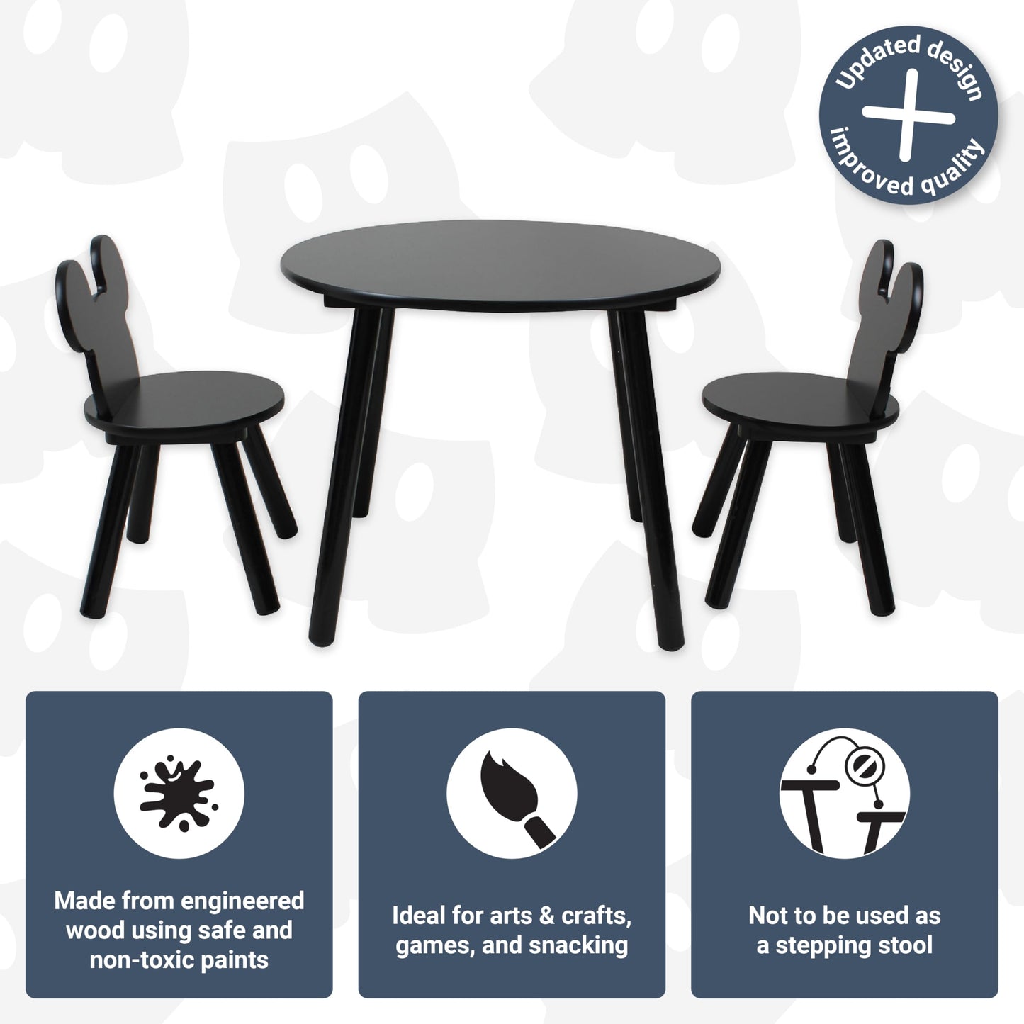 Disney Classic Mickey Mouse table and chair set for 2, holds up to 30 kg per stool, perfect for play and activities, compact, black.