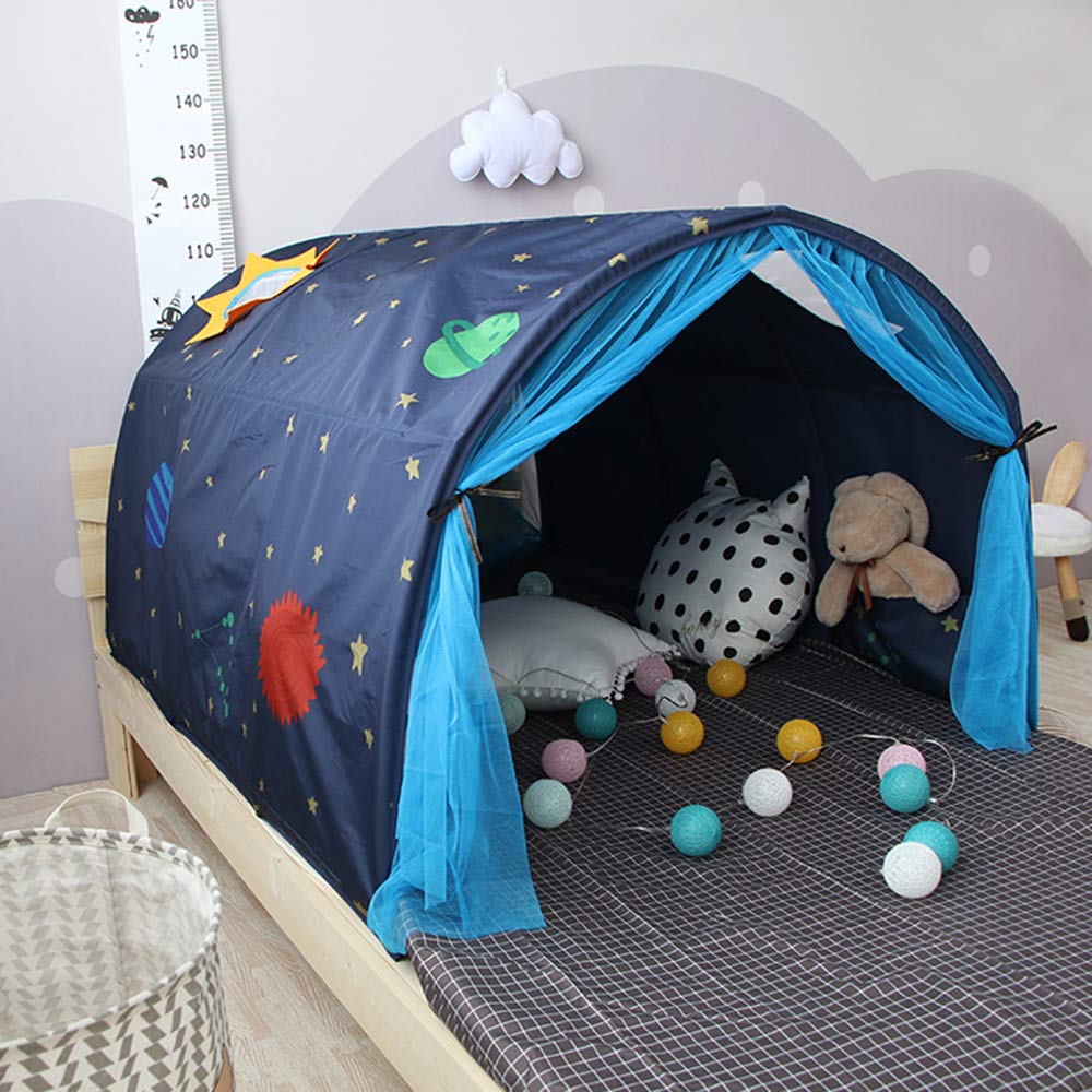 Powcan kids play tent for boys and girls, Galaxy starry sky playhouse tent for children. Pop up tent with double mesh curtain and carry bag for indoor and outdoor games. Size: 140x100x80cm.